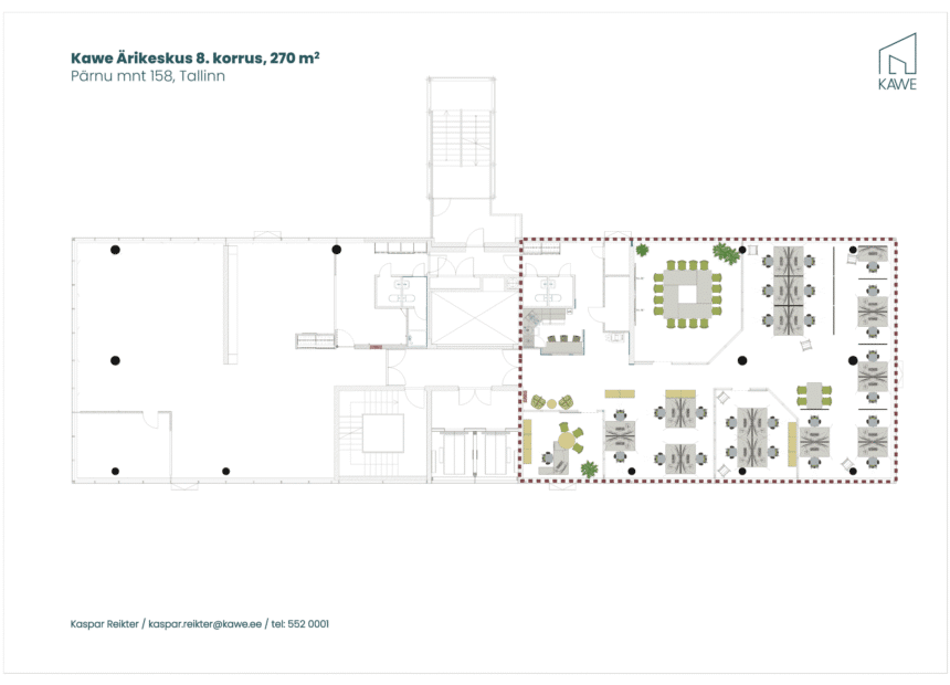 Kawe Ärikeskus 158 hoone 270 m² büroopinna korruseplaan 8. korrusel sisustusega